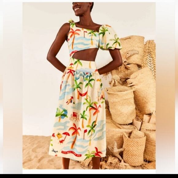 Farm Rio Copacabana linen blend Cutout midi dress size xlarge nwts - Picture 1 of 9